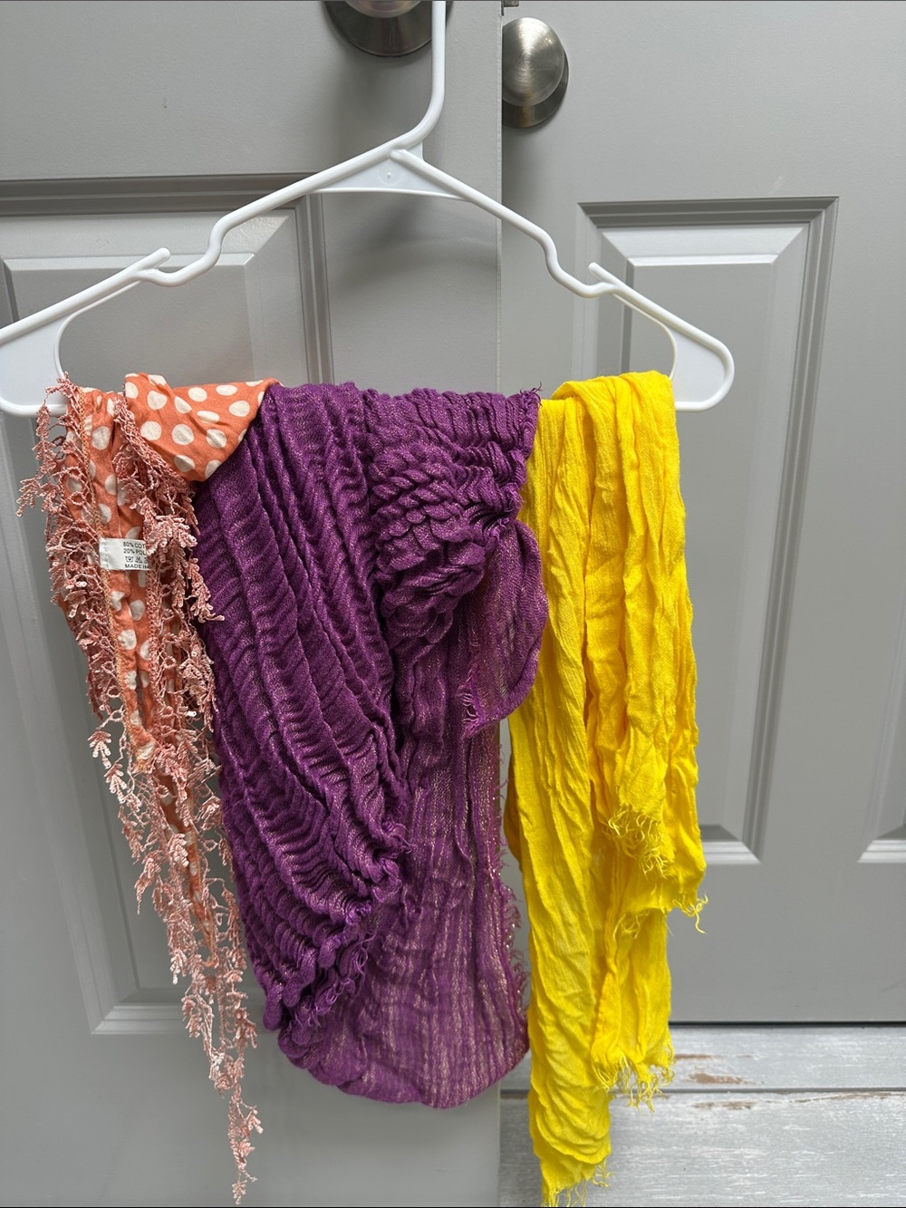 Assorted Lightweight Scarves - Purple, Yellow, Peach Polka Dot